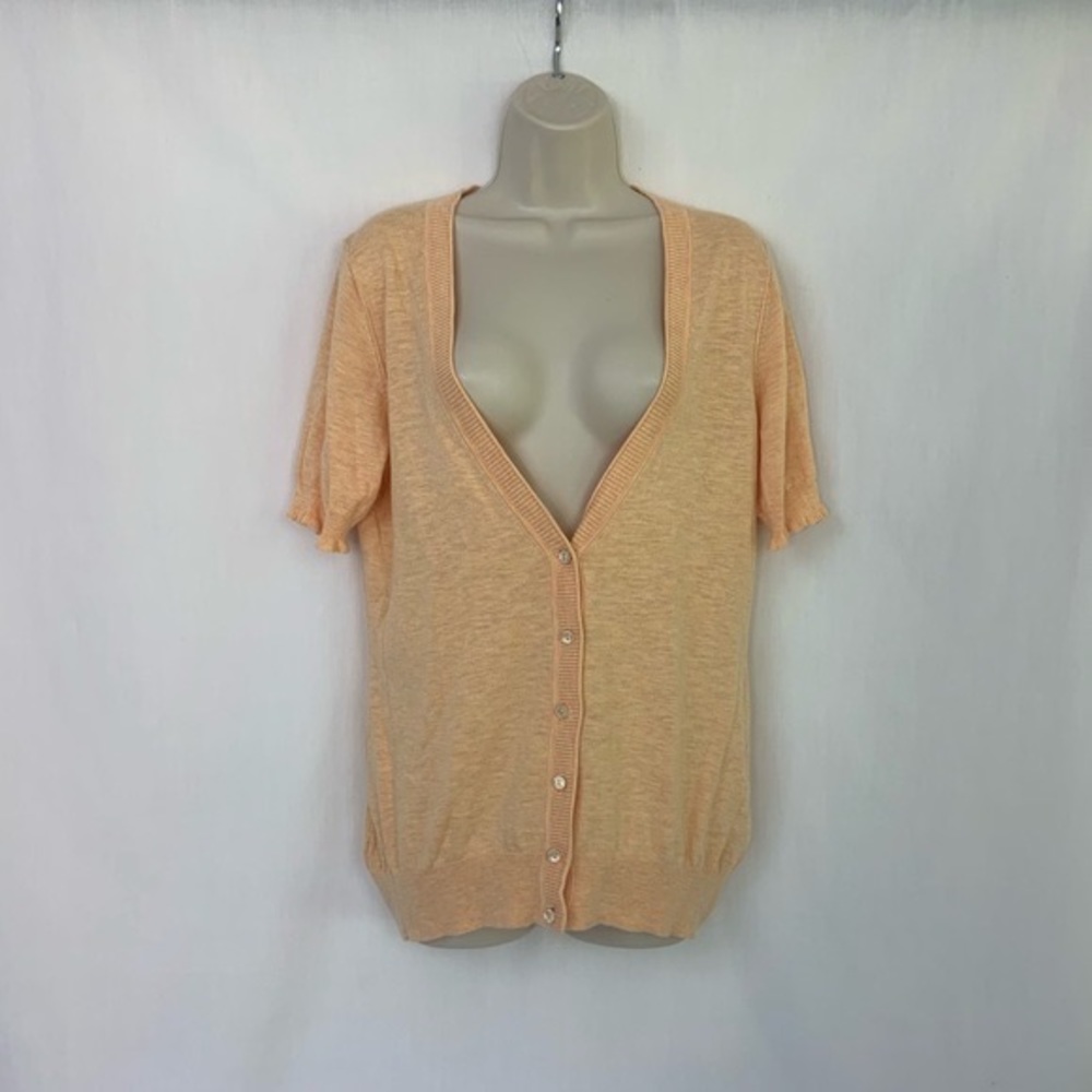 Banana Republic Cardigan Women's Large Button Down Short Sleeve Cotton Orange